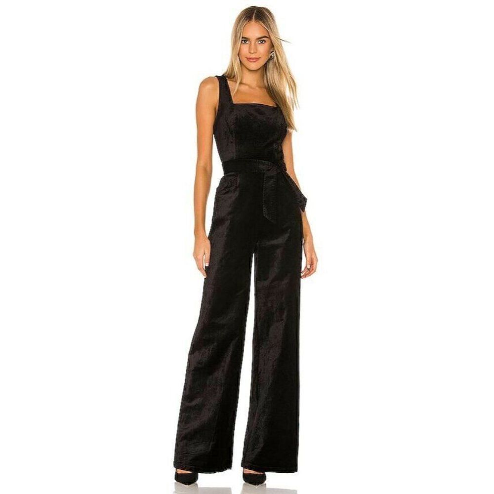 NWT ANTHROPOLOGIE X PAIGE Sz 10 TOPANGA VELVET JUMPSUIT WIDE LEG ONE PIECE BLACK - Picture 1 of 7